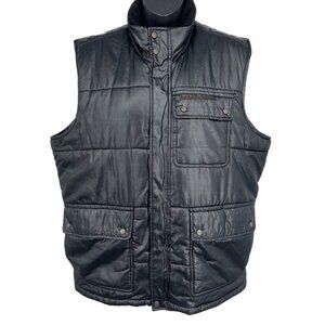 Timberland Men Blue Quilt Puffer Vest Medium Snap Button Pockets Sleeveless EUC
